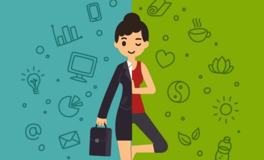 Woman split between personal and professional items